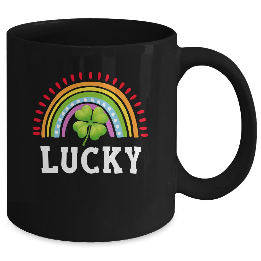 Vintage Lucky Shamrock Rainbow St Patricks Day Mens Womens Mug | siriusteestore