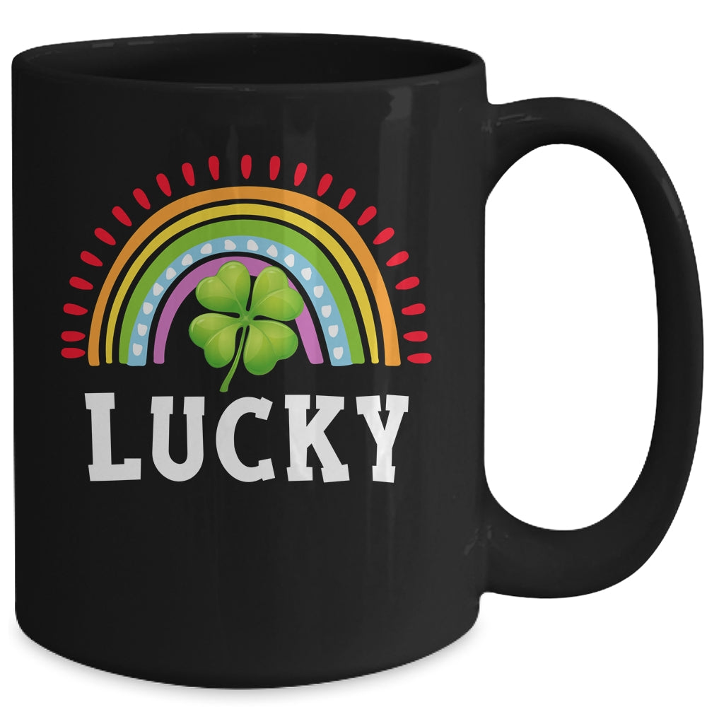 Vintage Lucky Shamrock Rainbow St Patricks Day Mens Womens Mug | siriusteestore
