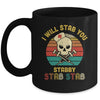 Vintage Skull I Will Stab You Stabby Funny Nurse Halloween Mug | siriusteestore