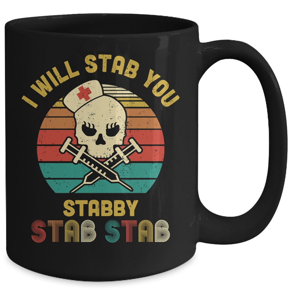 Vintage Skull I Will Stab You Stabby Funny Nurse Halloween Mug | siriusteestore