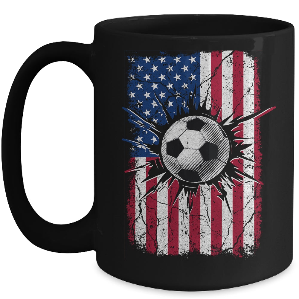 Vintage Soccer 4th of July Men USA American Flag Boys Mug | siriusteestore