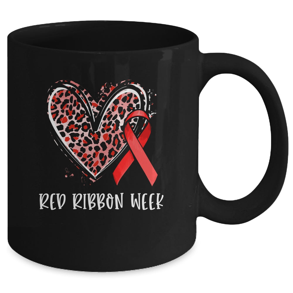 We Wear Red For Red Ribbon Week Awareness Heart Leopard Mug | siriusteestore
