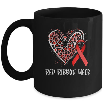 We Wear Red For Red Ribbon Week Awareness Heart Leopard Mug | siriusteestore