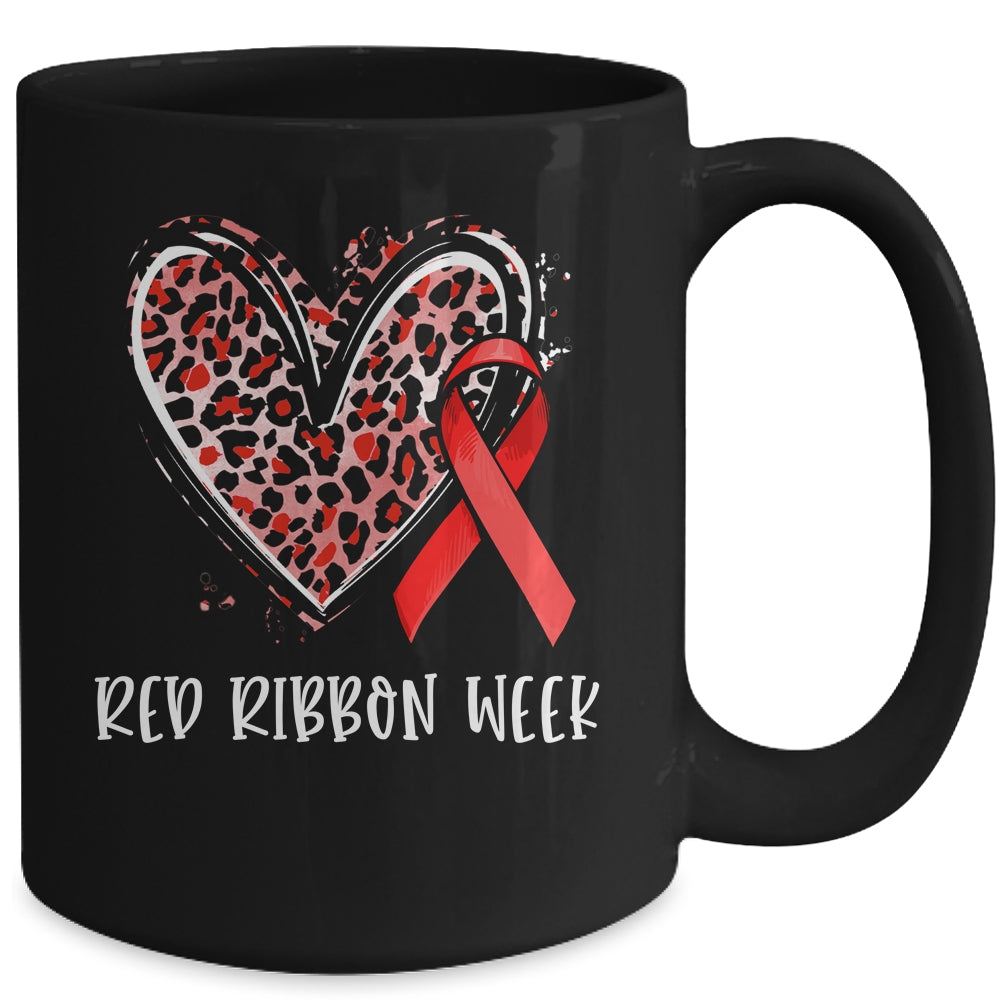 We Wear Red For Red Ribbon Week Awareness Heart Leopard Mug | siriusteestore
