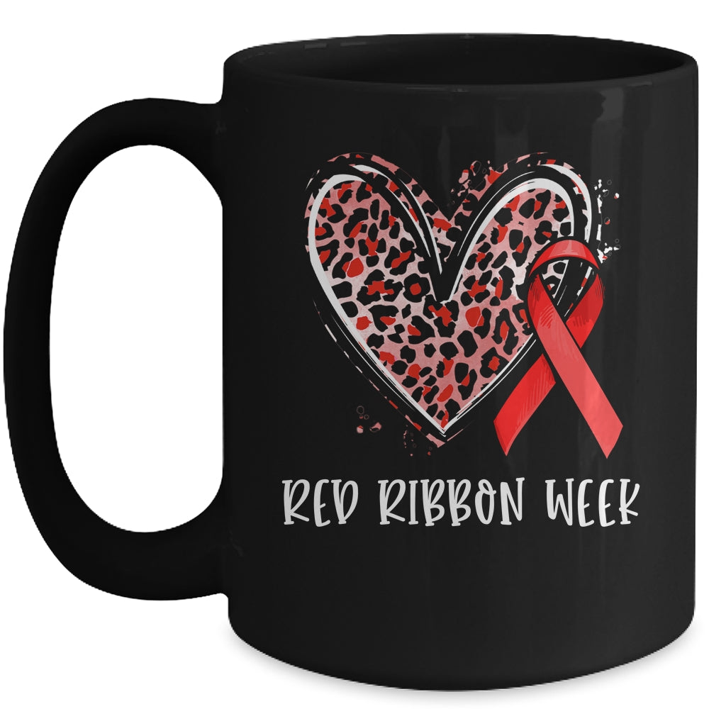 We Wear Red For Red Ribbon Week Awareness Heart Leopard Mug | siriusteestore