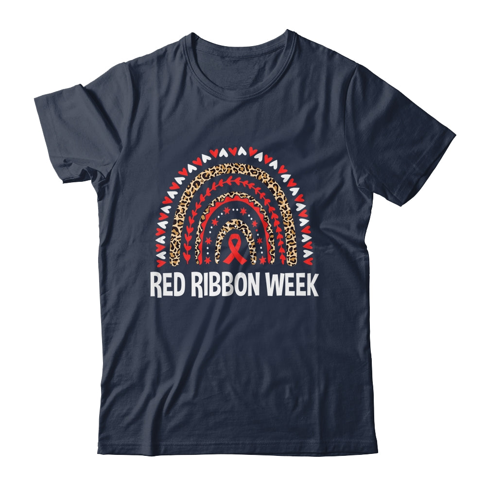 We Wear Red For Red Ribbon Week Awareness Leopard Rainbow Shirt & Hoodie | siriusteestore