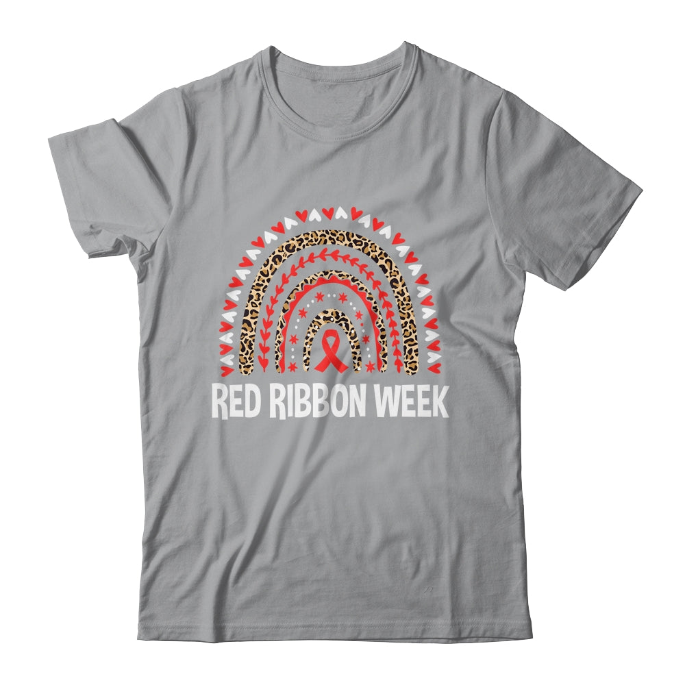 We Wear Red For Red Ribbon Week Awareness Leopard Rainbow Shirt & Hoodie | siriusteestore