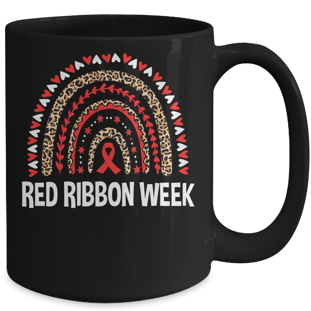 We Wear Red For Red Ribbon Week Awareness Leopard Rainbow Mug | siriusteestore