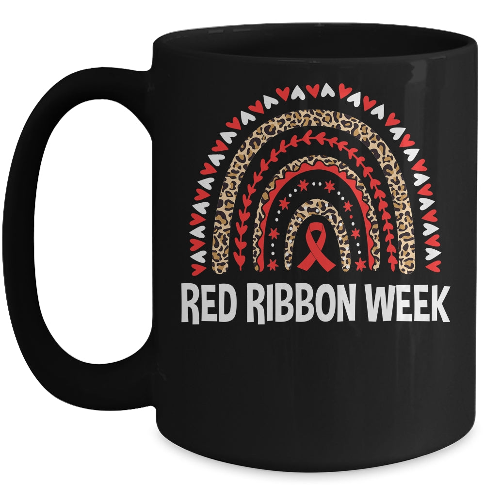 We Wear Red For Red Ribbon Week Awareness Leopard Rainbow Mug | siriusteestore