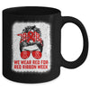 We Wear Red For Red Ribbon Week Awareness Messy Bun Teacher Mug | siriusteestore
