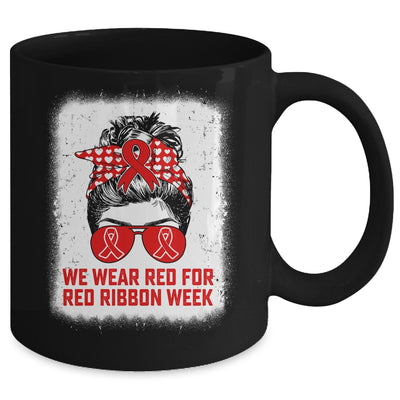 We Wear Red For Red Ribbon Week Awareness Messy Bun Teacher Mug | siriusteestore