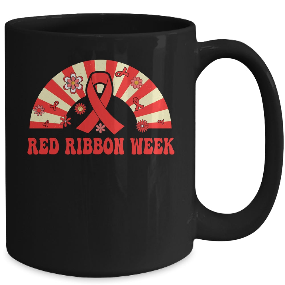 We Wear Red For Red Ribbon Week Awareness Rainbow Groovy Mug | siriusteestore