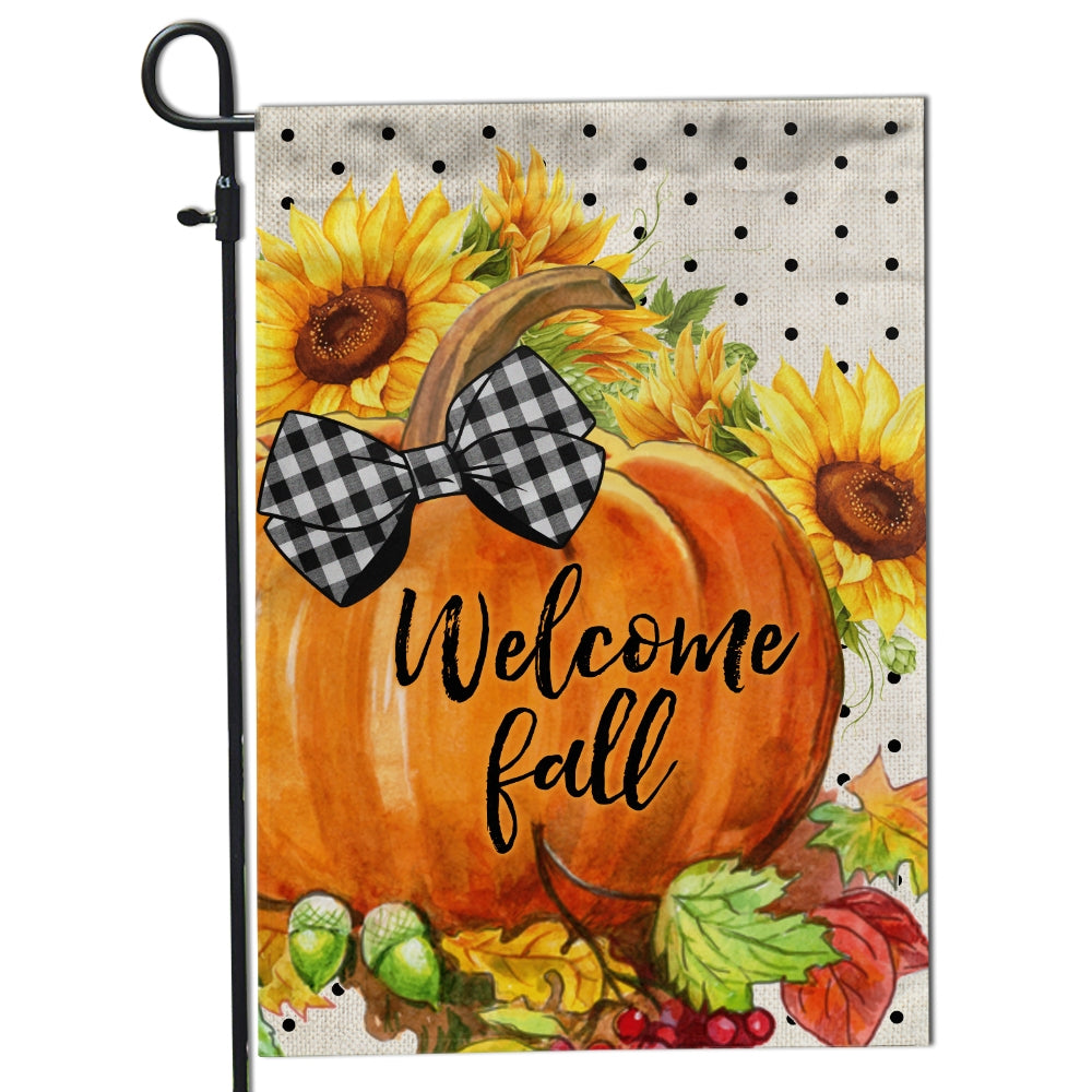 Welcome Fall Pumpkin Bow Flag Vertical Sunflower Seasonal Autumn | siriusteestore