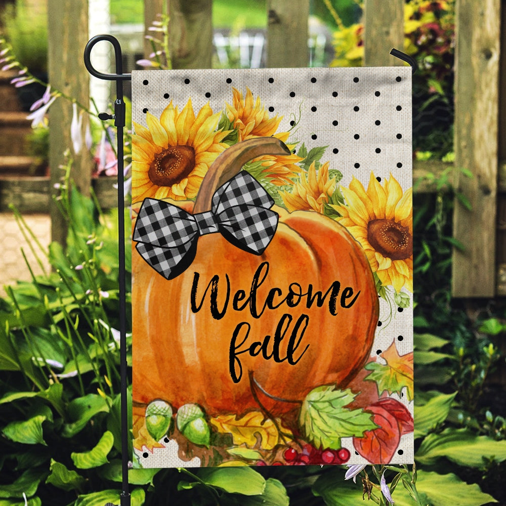 Welcome Fall Pumpkin Bow Flag Vertical Sunflower Seasonal Autumn | siriusteestore