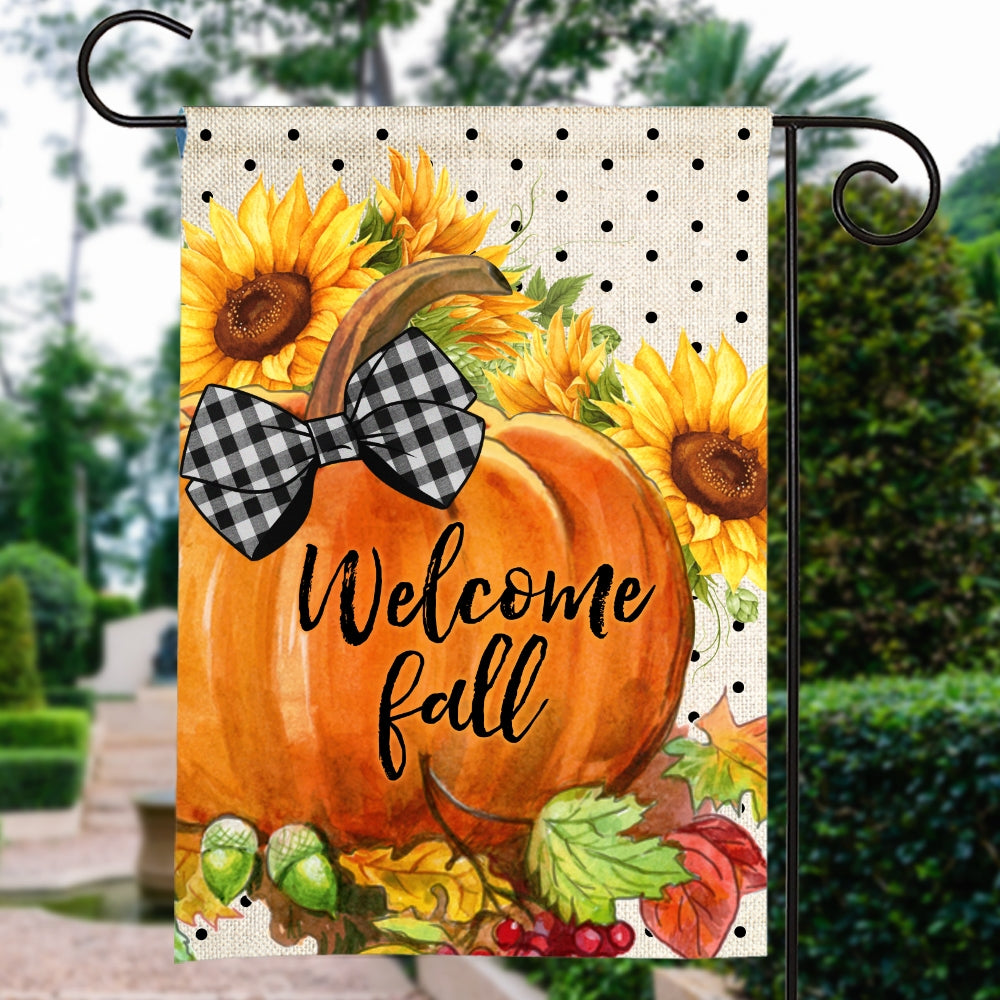 Welcome Fall Pumpkin Bow Flag Vertical Sunflower Seasonal Autumn | siriusteestore