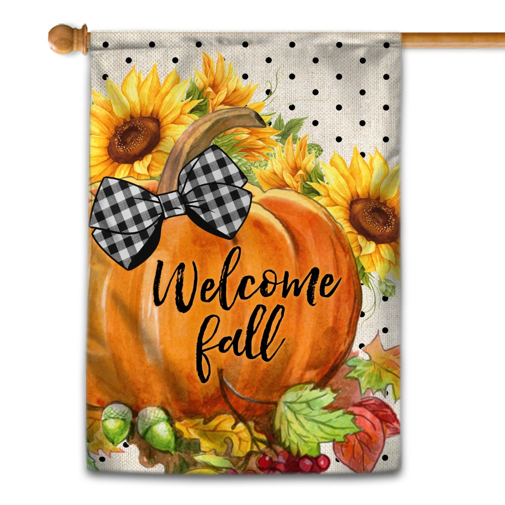 Welcome Fall Pumpkin Bow Flag Vertical Sunflower Seasonal Autumn | siriusteestore