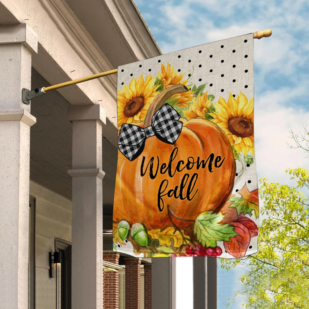 Welcome Fall Pumpkin Bow Flag Vertical Sunflower Seasonal Autumn | siriusteestore