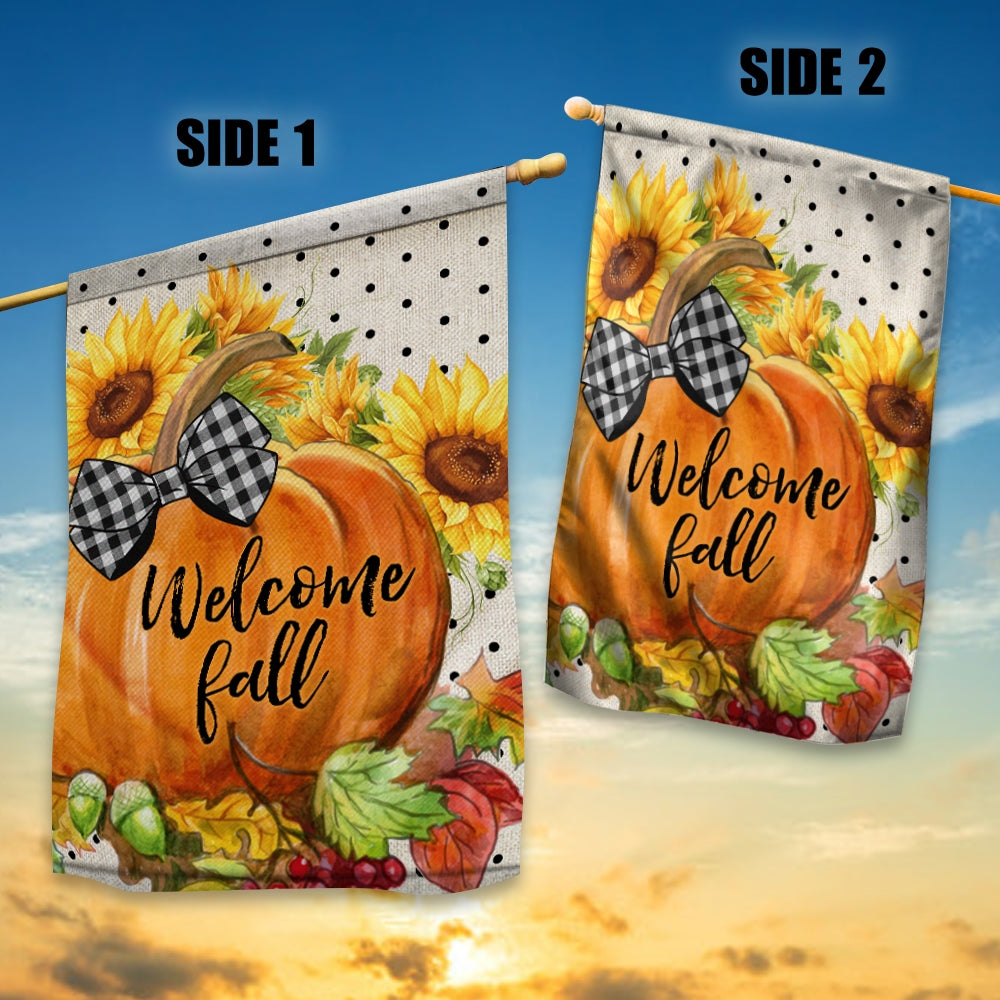 Welcome Fall Pumpkin Bow Flag Vertical Sunflower Seasonal Autumn | siriusteestore