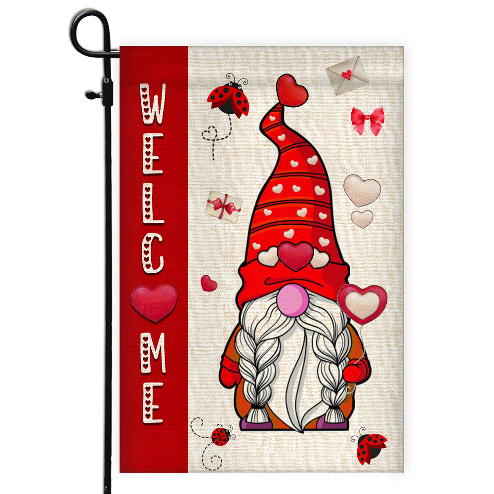 Welcome Gnome Valentine's Day Flag Love Heart Rustic Farmhouse | siriusteestore