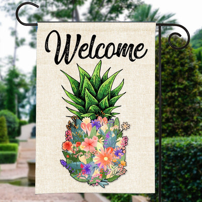 Welcome Pineapple Flower Floral Flag House Summer Warming | siriusteestore