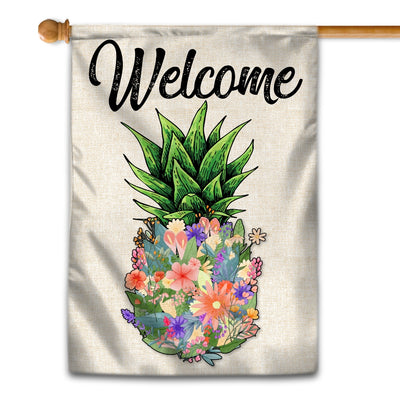 Welcome Pineapple Flower Floral Flag House Summer Warming | siriusteestore