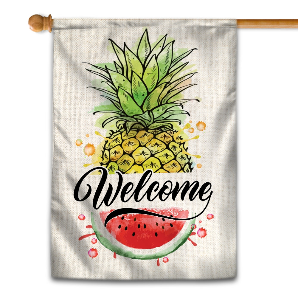 Welcome Pineapple and Watermelon Flag House Summer Warming | siriusteestore