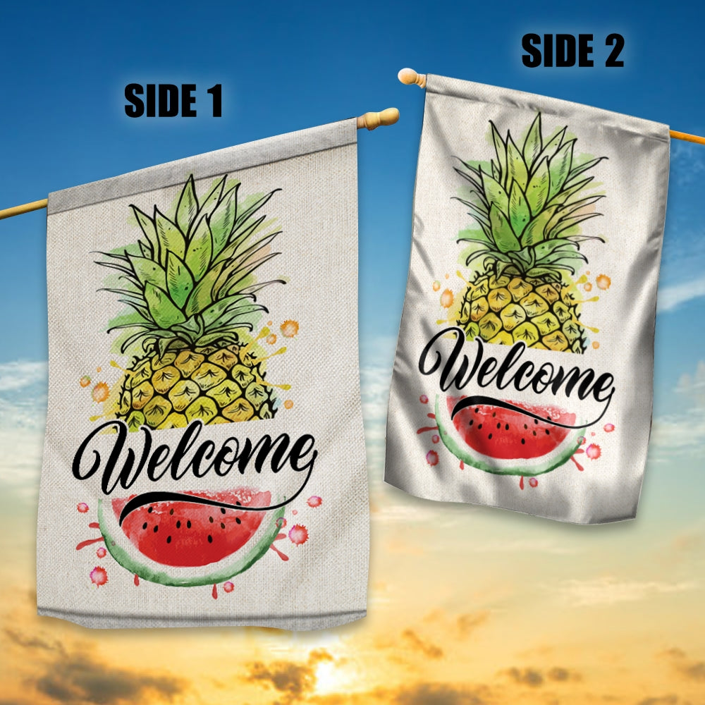 Welcome Pineapple and Watermelon Flag House Summer Warming | siriusteestore