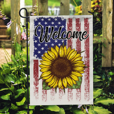 Welcome Sunflower US Flag Farmhouse Spring Summer | siriusteestore