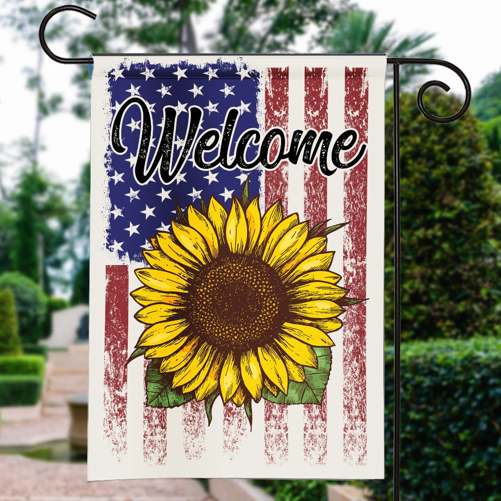 Welcome Sunflower US Flag Farmhouse Spring Summer | siriusteestore