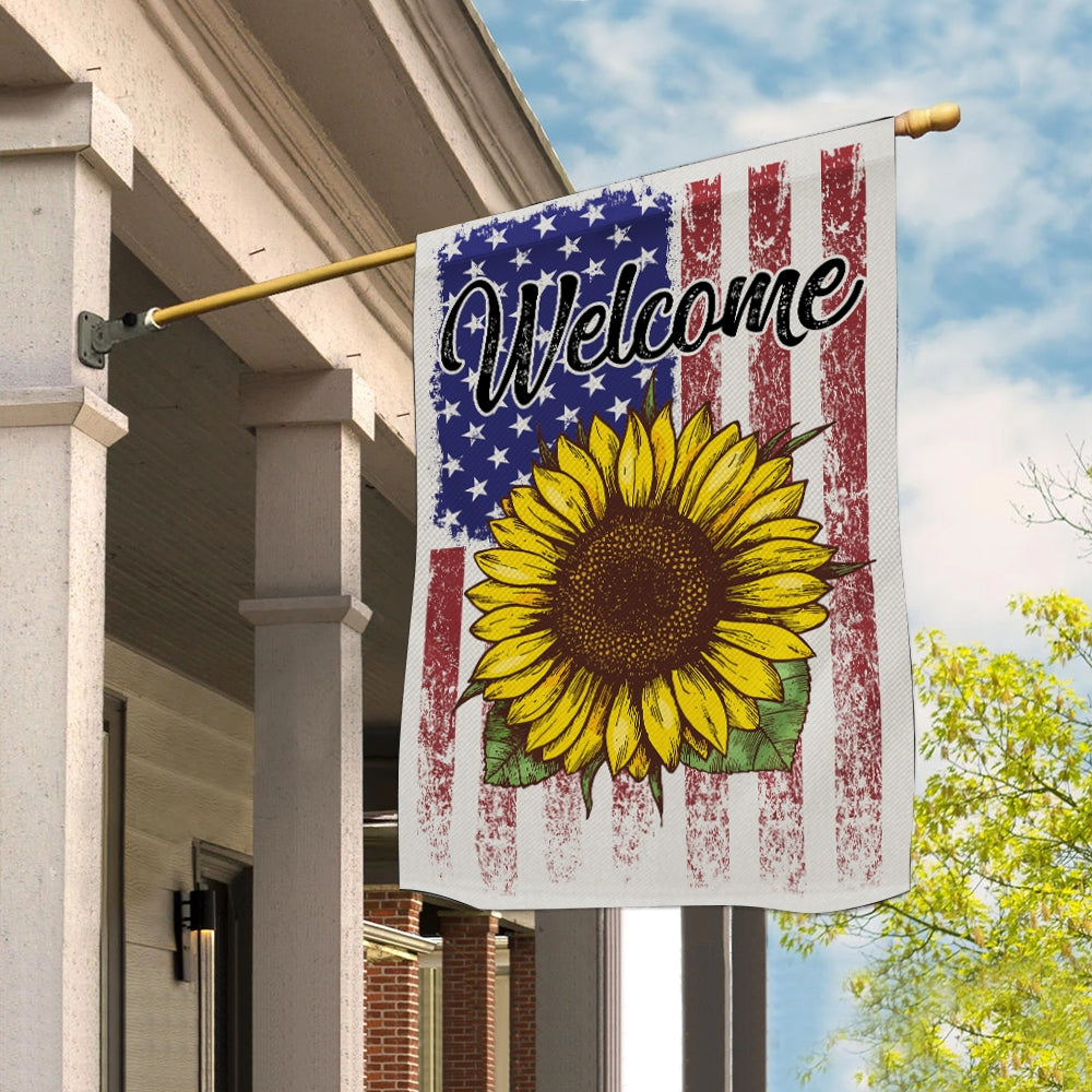 Welcome Sunflower US Flag Farmhouse Spring Summer | siriusteestore