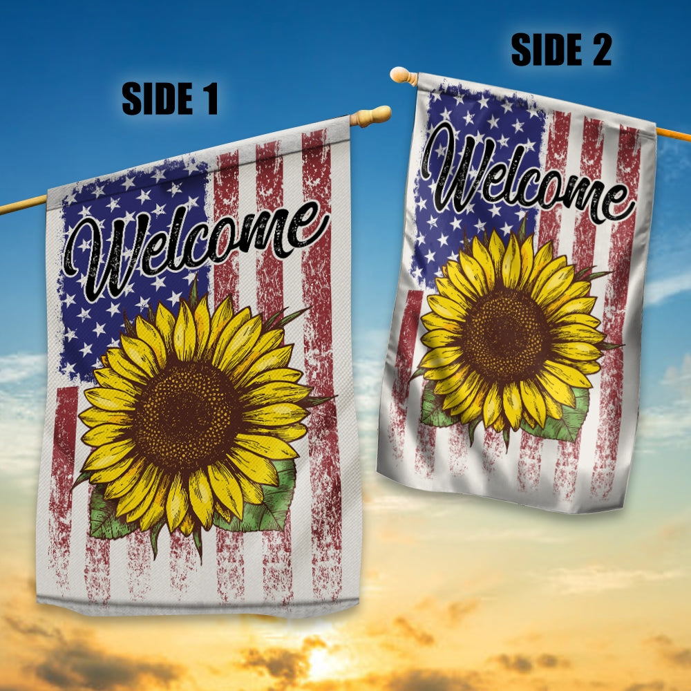 Welcome Sunflower US Flag Farmhouse Spring Summer | siriusteestore