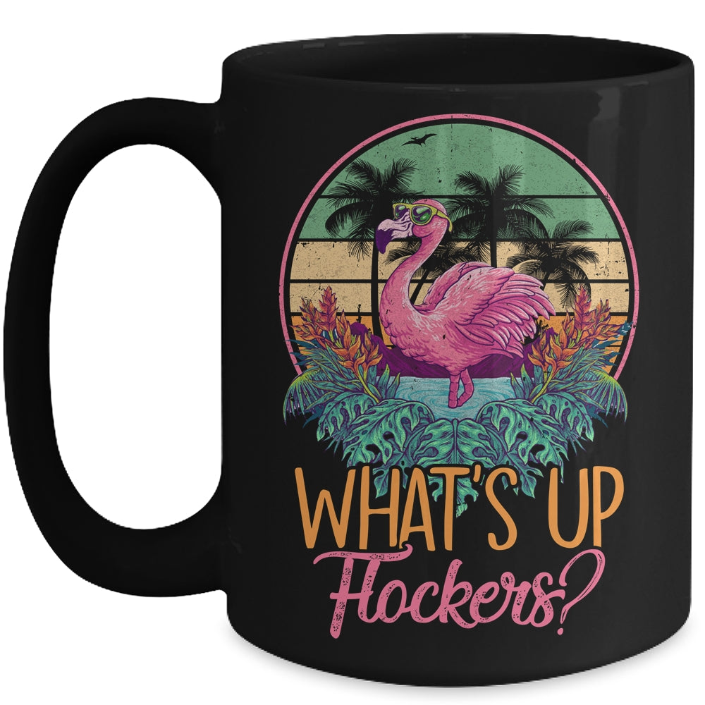 Whats UP Flockers Funny Flamingo Lover Big Pink Sunset Mug | siriusteestore
