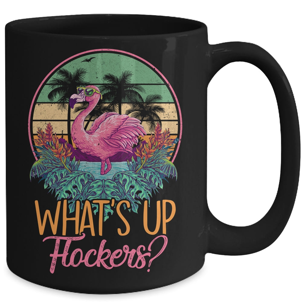 Whats UP Flockers Funny Flamingo Lover Big Pink Sunset Mug | siriusteestore