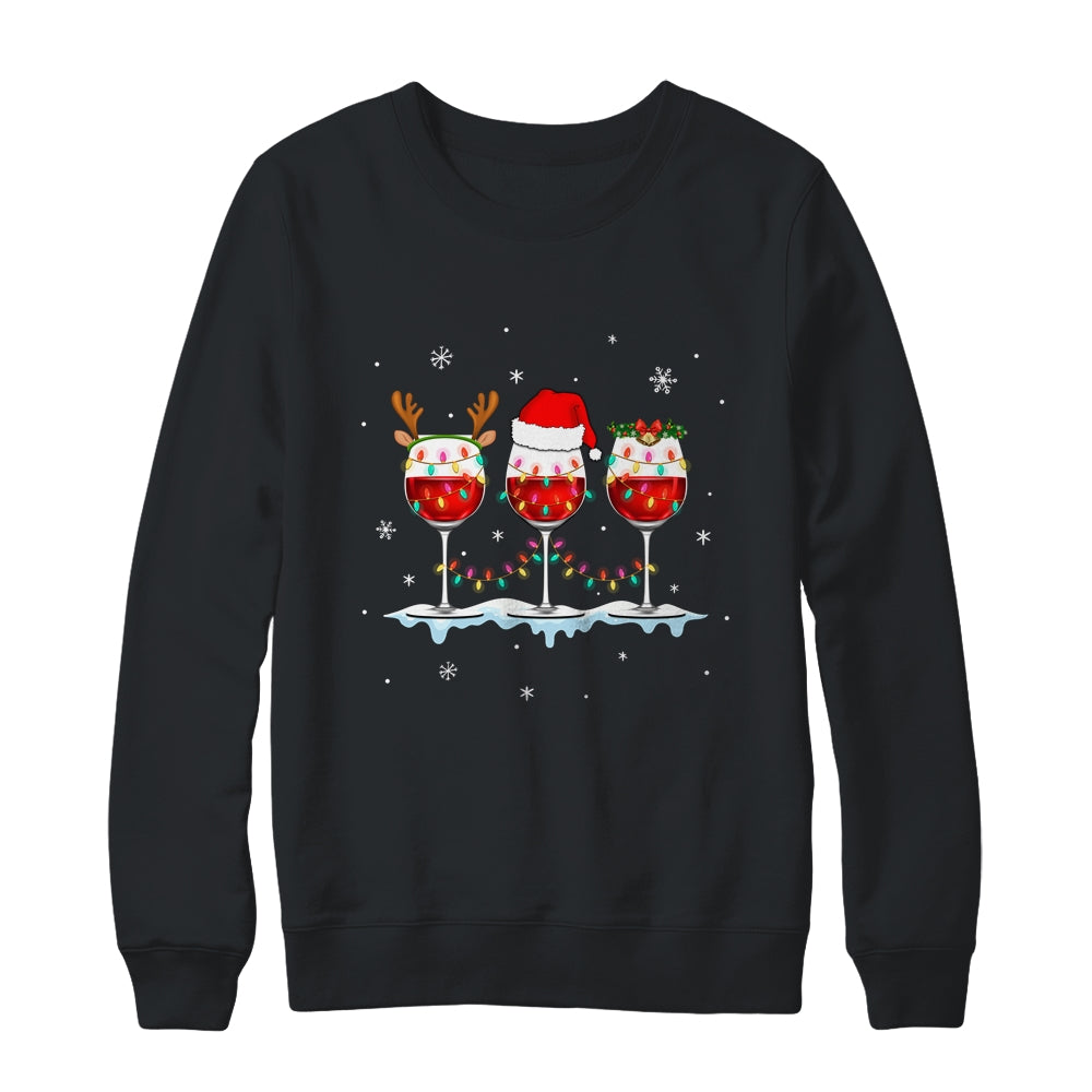Wine Glass Christmas Santa Hat Reindeer Funny Christmas Gift Shirt & Sweatshirt | siriusteestore