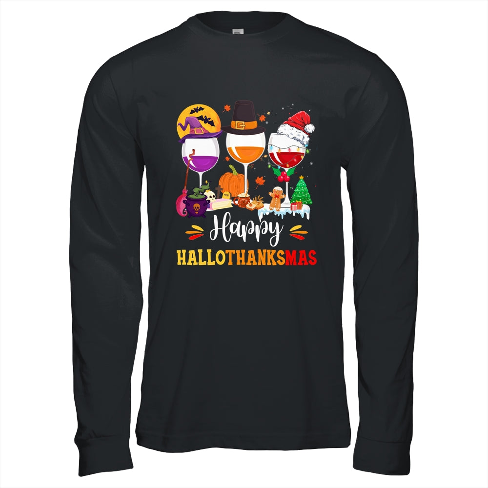 Wines Glass Thanksgiving Funny Happy Hallothanksmas Shirt & Hoodie | siriusteestore