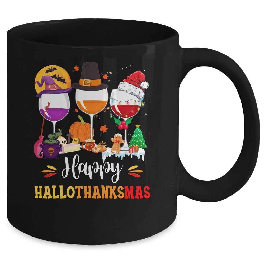 Wines Glass Thanksgiving Funny Happy Hallothanksmas Mug | siriusteestore