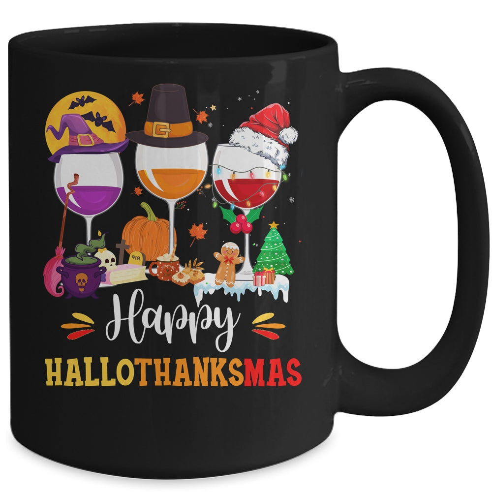 Wines Glass Thanksgiving Funny Happy Hallothanksmas Mug | siriusteestore