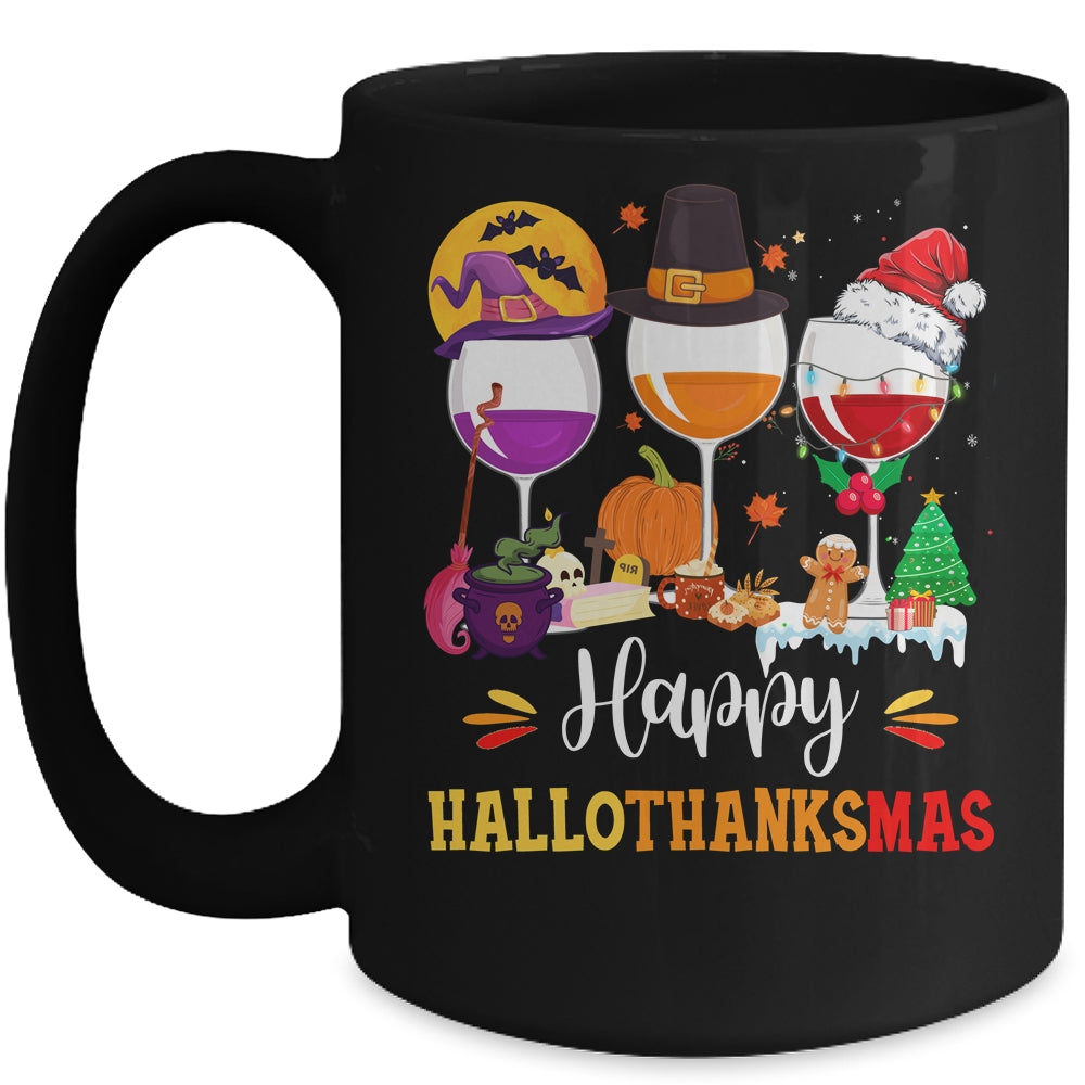 Wines Glass Thanksgiving Funny Happy Hallothanksmas Mug | siriusteestore