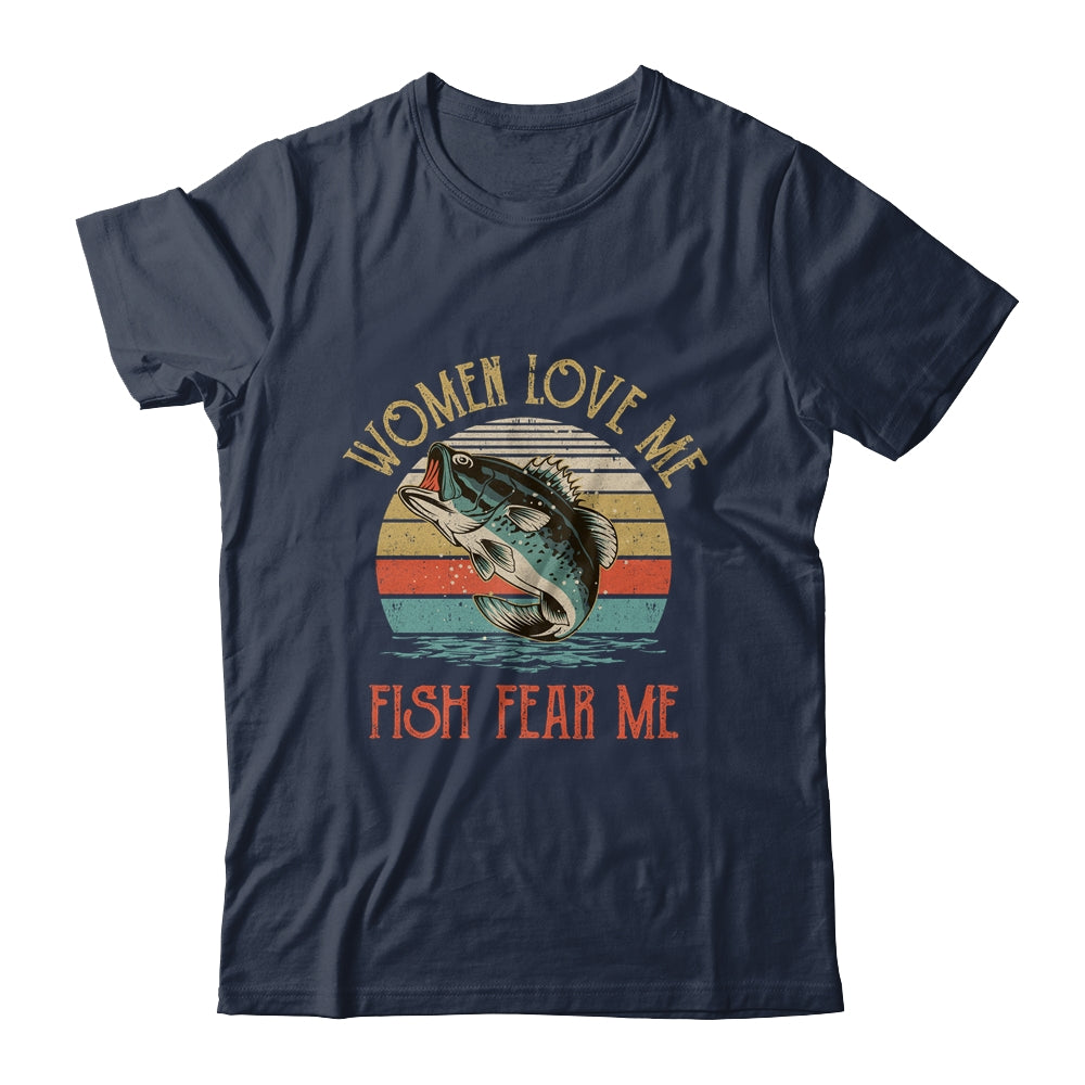 Women Love Me Fish Fear Me Funny Vintage Fishing Gift T-shirts unisex Tees Black/S