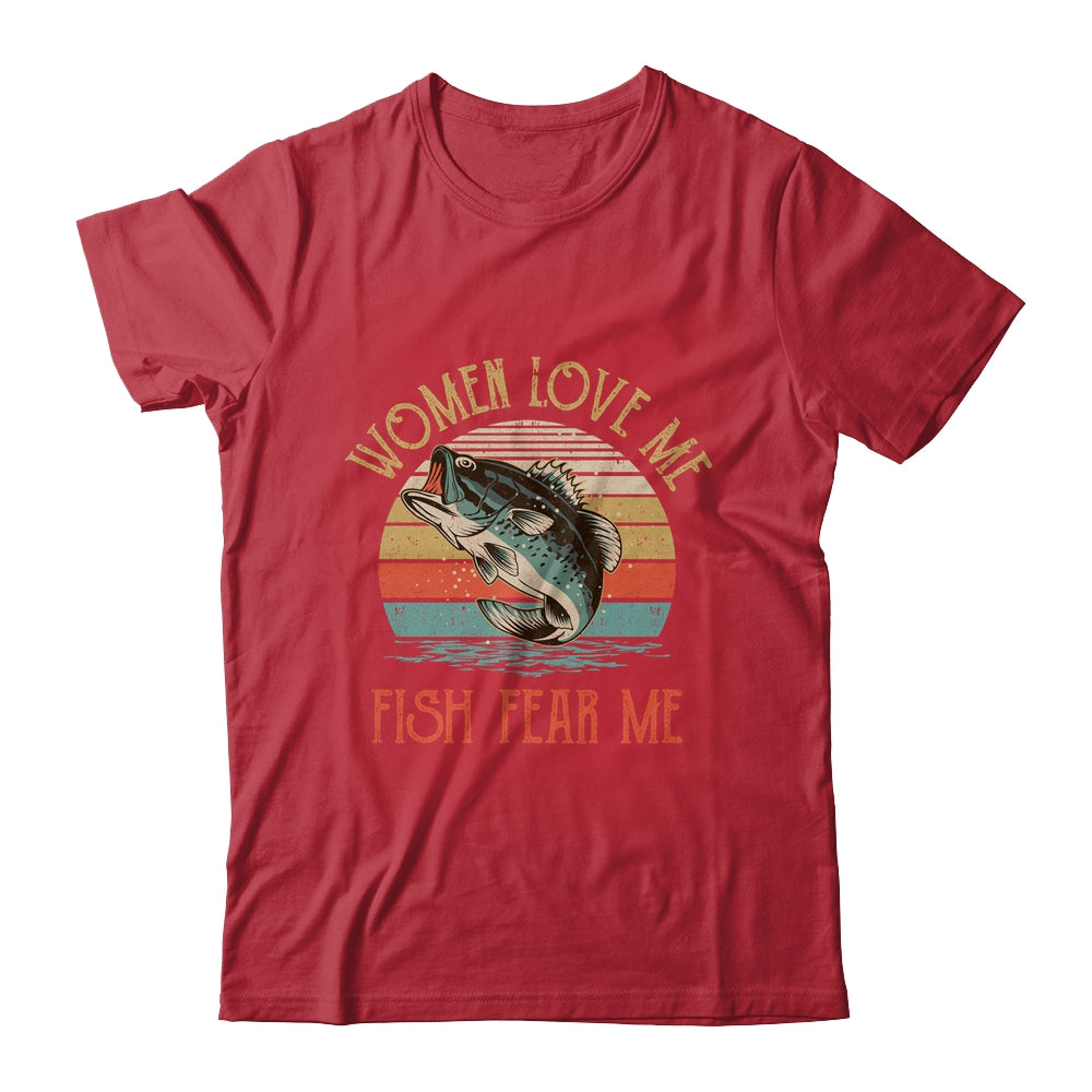 Women Love Me Fish Fear Me Funny Vintage Fishing Gift T-shirts Long Sleeve T-shirts Black/S