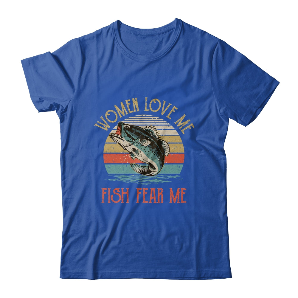 Women Love Me Fish Fear Me Funny Vintage Fishing Gift T-shirts unisex Tees Black/S