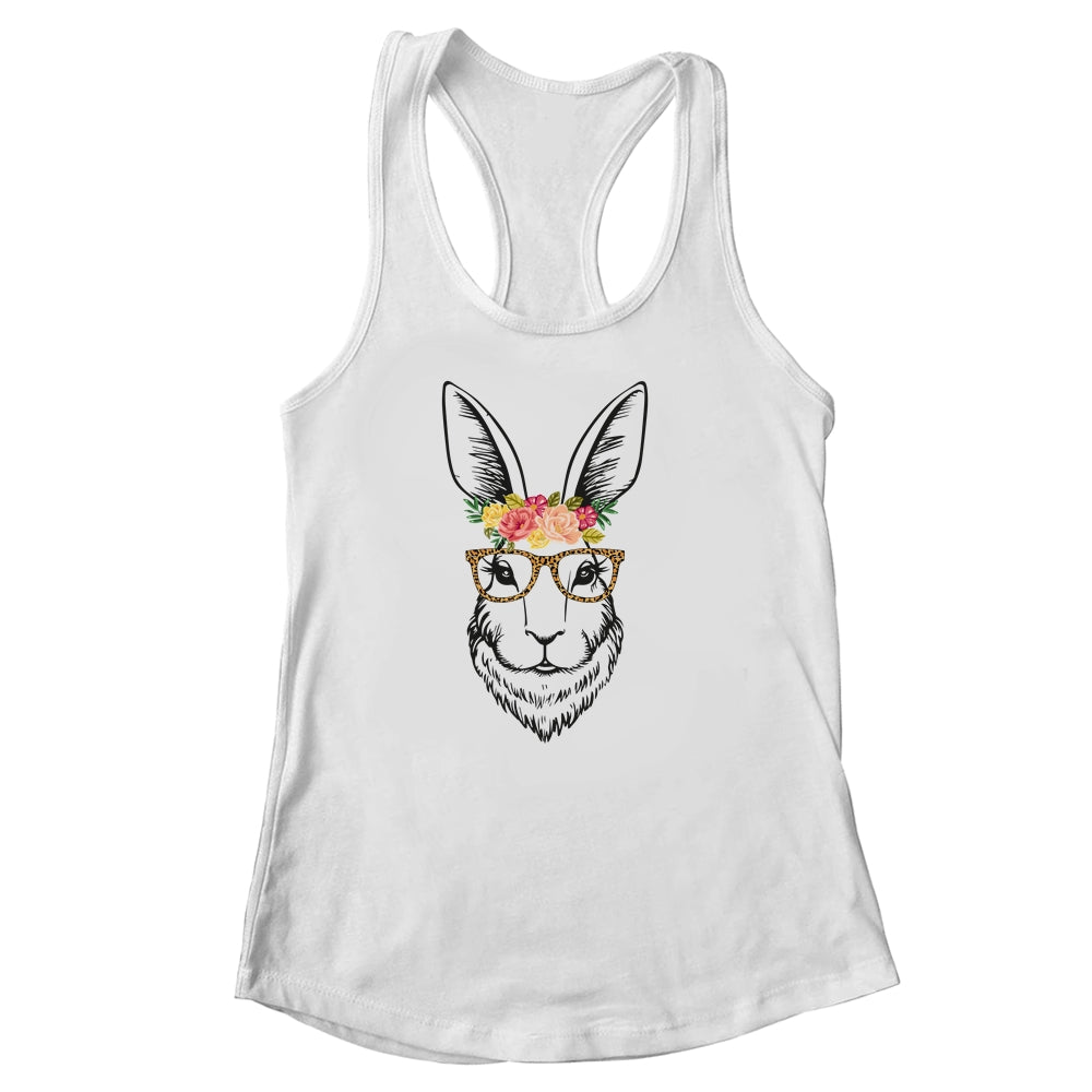 Women Teen Girls Easter Bunny With Glasses Leopard Shirt & Tank Top | siriusteestore