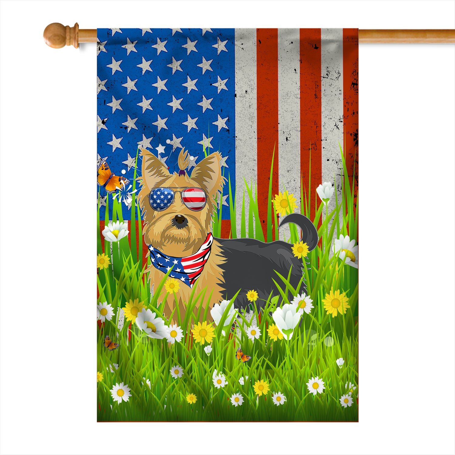Yorkie American USA Flag 4th of July Dog Lover On Independence Day | siriusteestore