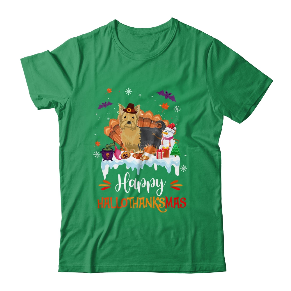 Yorkie HalloThanksMas Halloween Thanksgiving Christmas Shirt & Sweatshirt | siriusteestore