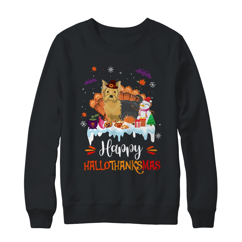 Yorkie HalloThanksMas Halloween Thanksgiving Christmas Shirt & Sweatshirt | siriusteestore