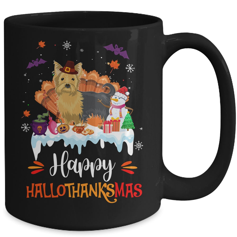 Yorkie HalloThanksMas Halloween Thanksgiving Christmas Mug | siriusteestore