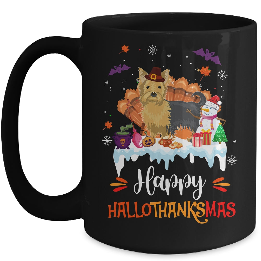 Yorkie HalloThanksMas Halloween Thanksgiving Christmas Mug | siriusteestore