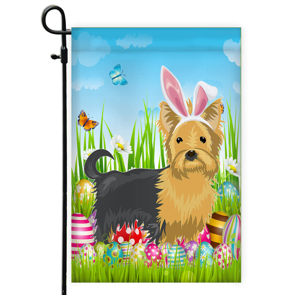 Yorkie Happy Easter Day Holiday Flag Funny Dog Dog Wear Bunny Ears Headband Cute for Home Decor | siriusteestore