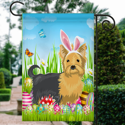 Yorkie Happy Easter Day Holiday Flag Funny Dog Dog Wear Bunny Ears Headband Cute for Home Decor | siriusteestore