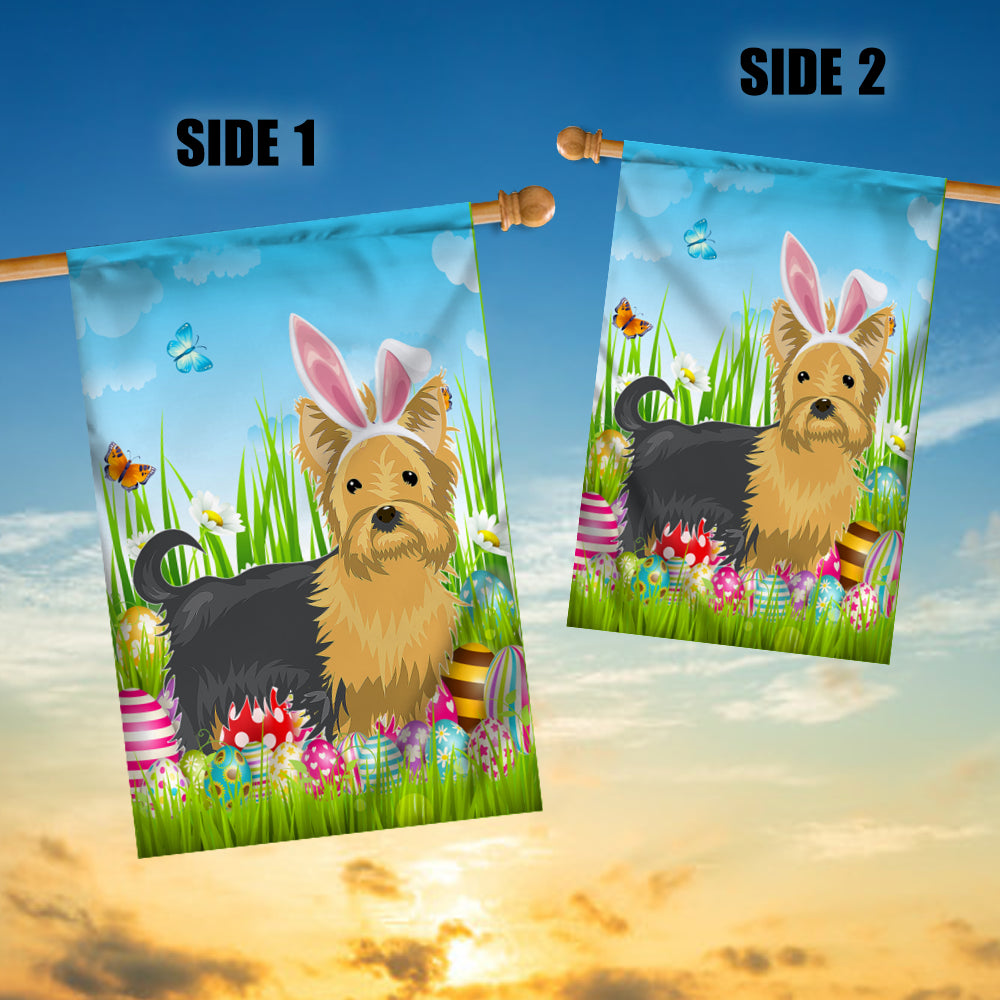Yorkie Happy Easter Day Holiday Flag Funny Dog Dog Wear Bunny Ears Headband Cute for Home Decor | siriusteestore